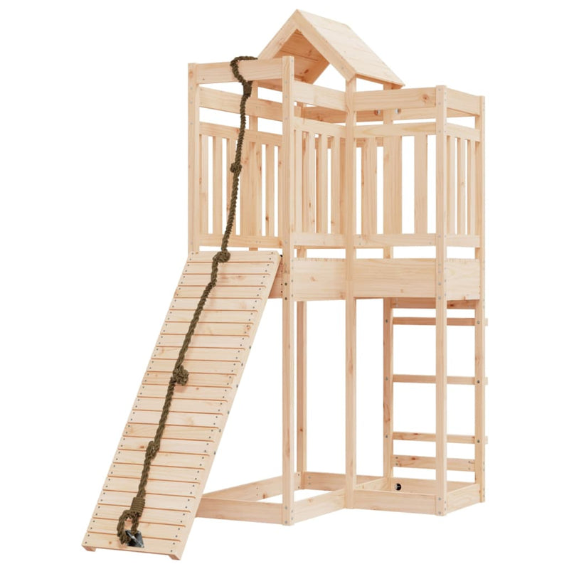 Playhouse with Climbing Wall Solid Wood Pine