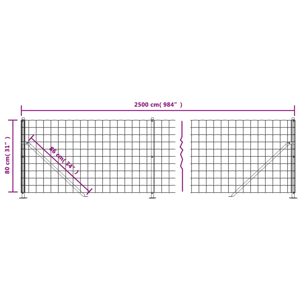 vidaXL Wire Mesh Fence with Flange Green 0.8x25 m 6