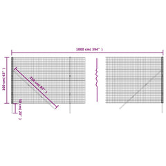 vidaXL Wire Mesh Fence Anthracite 1.6x10 m Galvanised Steel 5