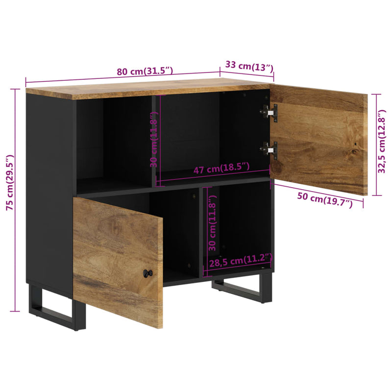 Sideboard with 2 Doors 80x33x75 cm Solid Wood Mango