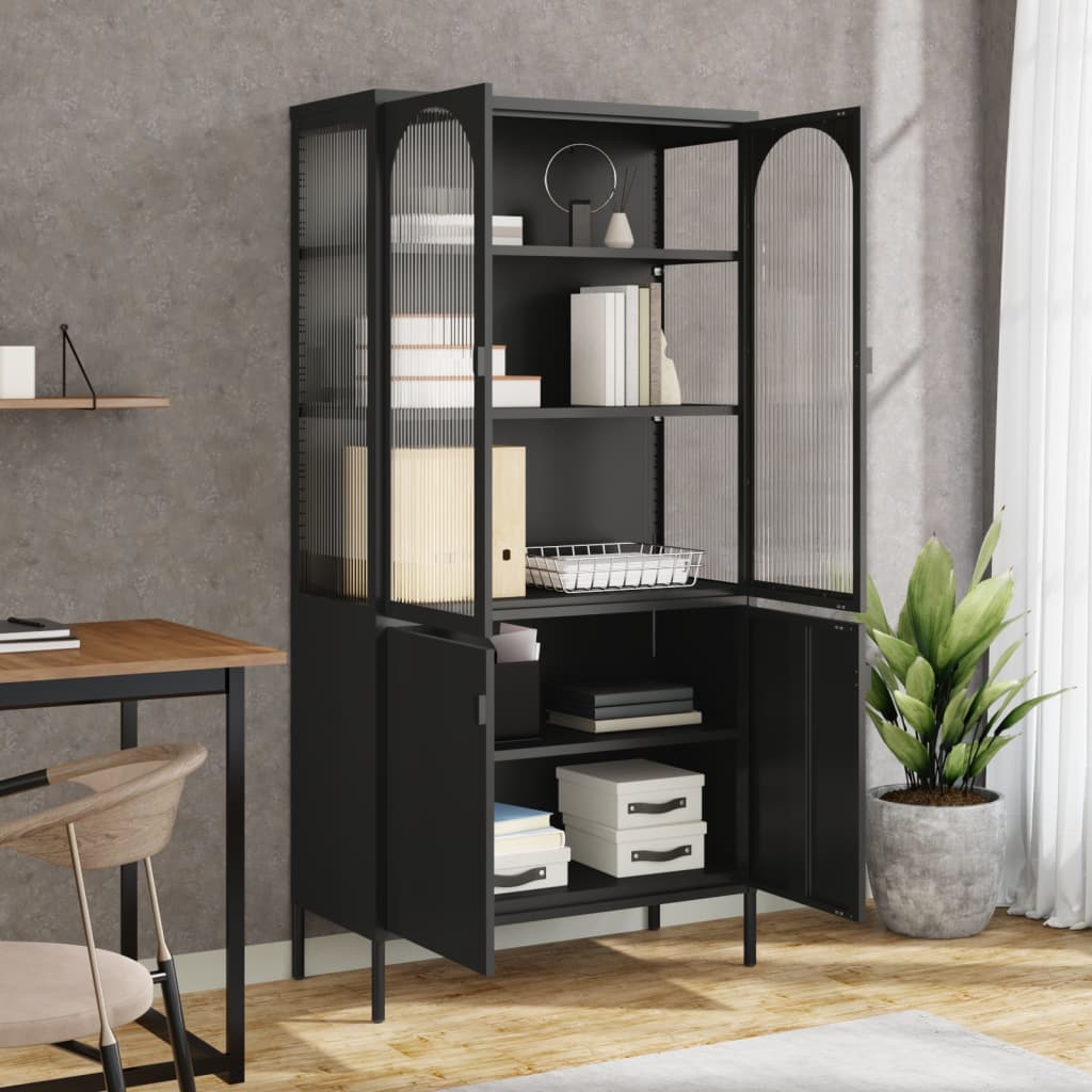 vidaXL Highboard Black 90x40x180 cm Glass and Steel 3