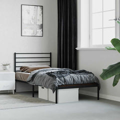 vidaXL Metal Bed Frame without Mattress with Headboard Black 90x200cm 1