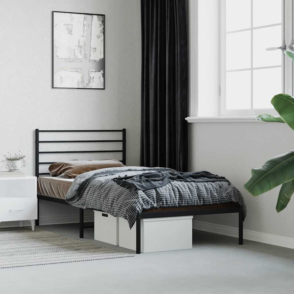 Metal Bed Frame without Mattress With headboard Black 90 cm 200 cm