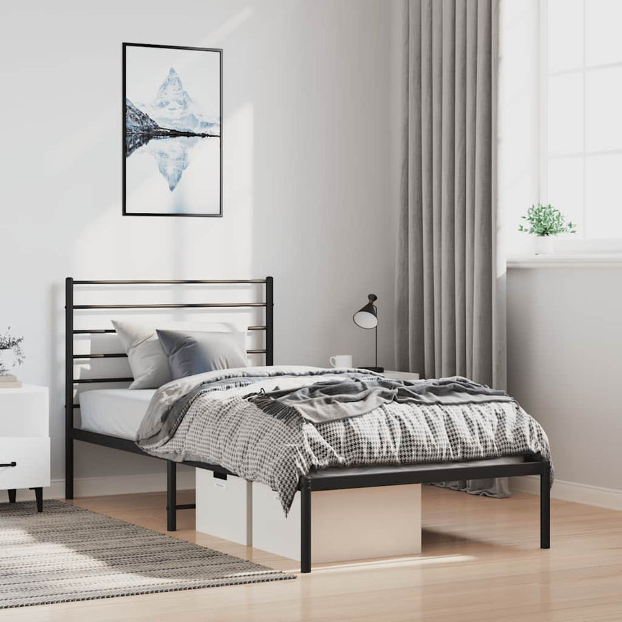 vidaXL Metal Bed Frame without Mattress with Headboard Black 100x200cm 1