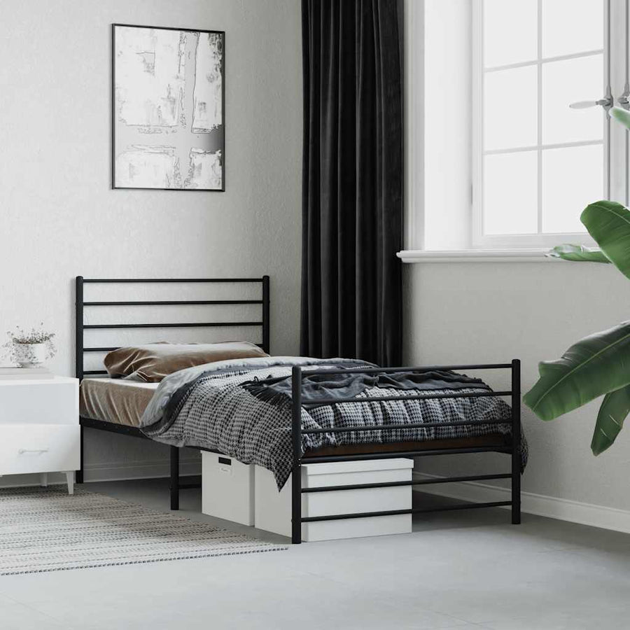 vidaXL Metal Bed Frame without Mattress with Footboard Black 80x200cm 1