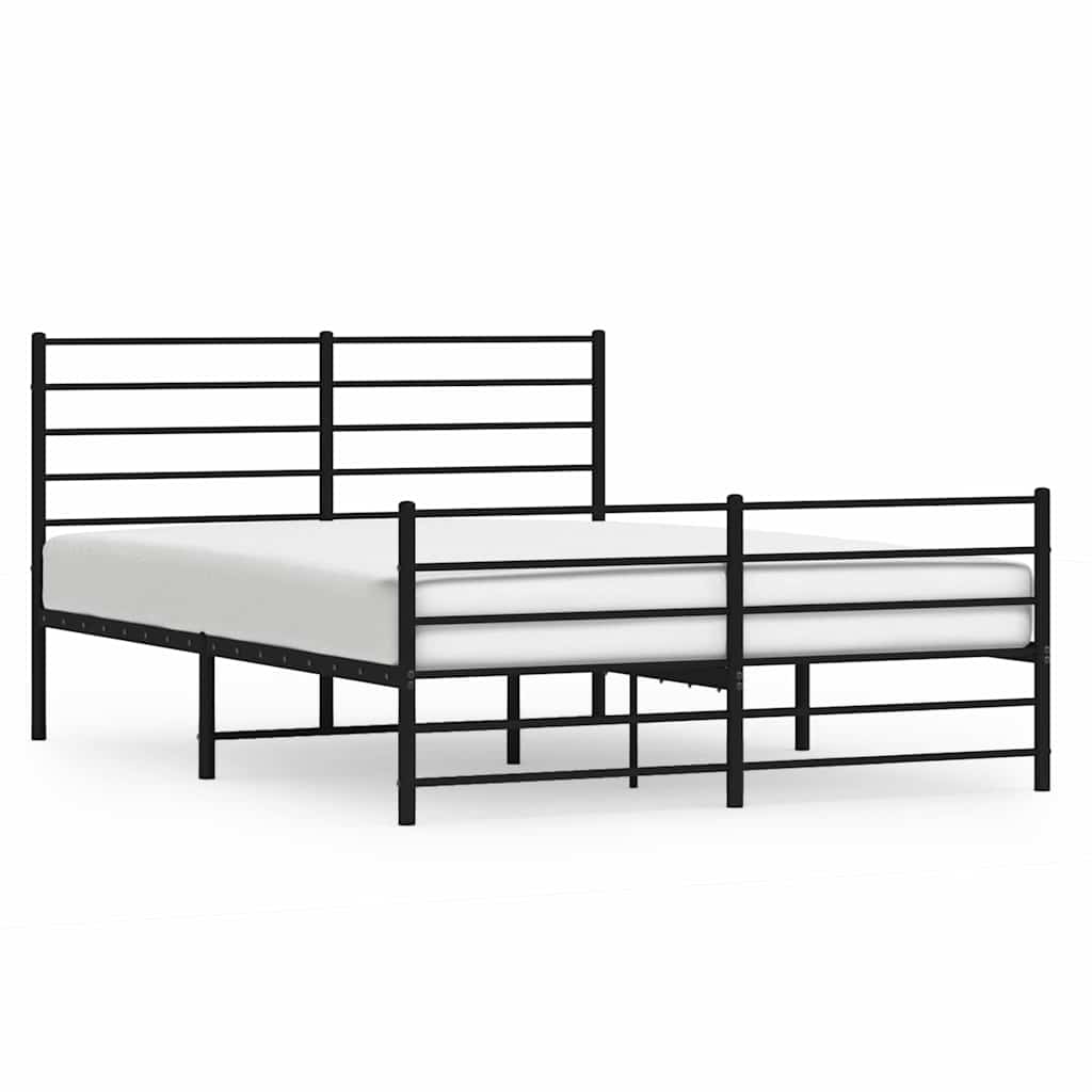 vidaXL Metal Bed Frame without Mattress with Footboard Black 135x190cm 2