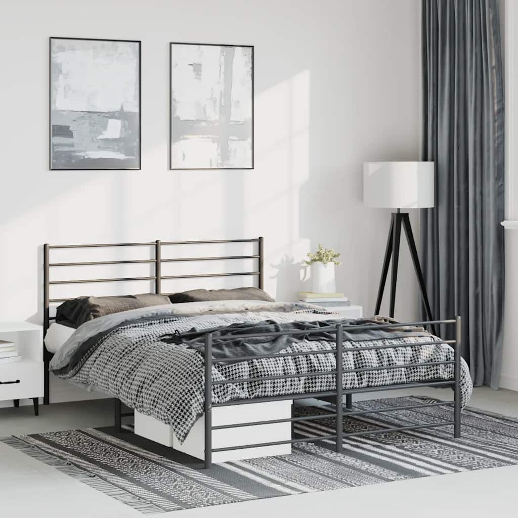 vidaXL Metal Bed Frame without Mattress with Footboard Black 135x190cm 1
