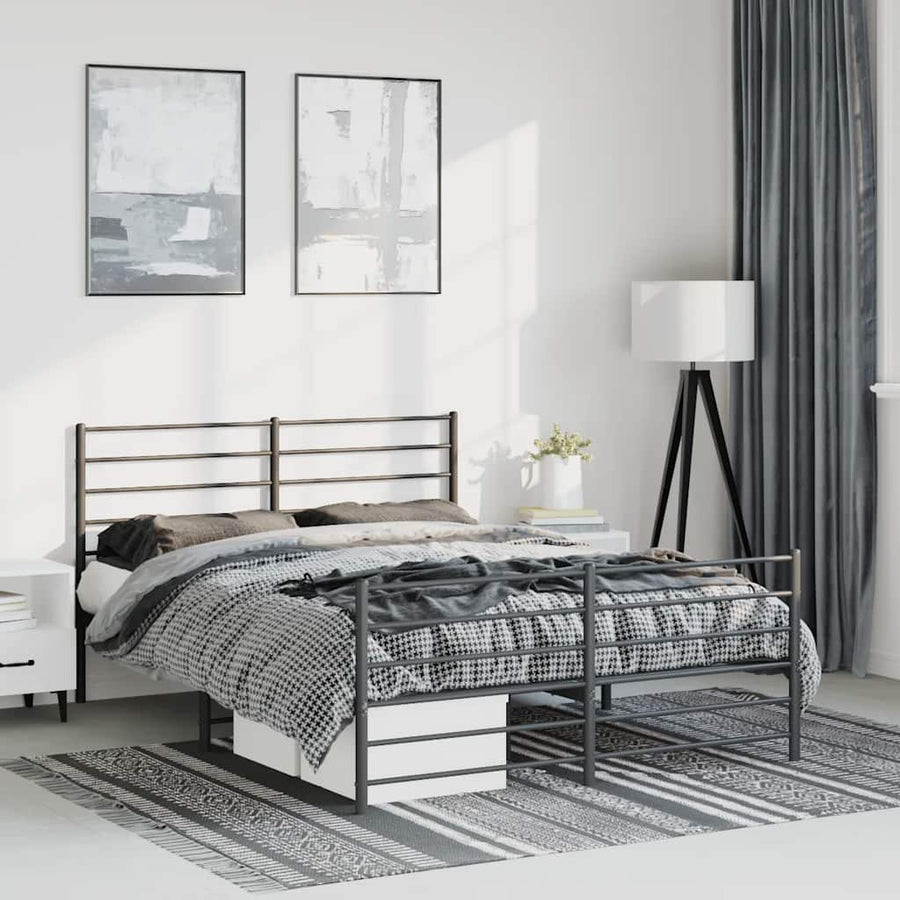 vidaXL Metal Bed Frame without Mattress with Footboard Black 135x190cm 1