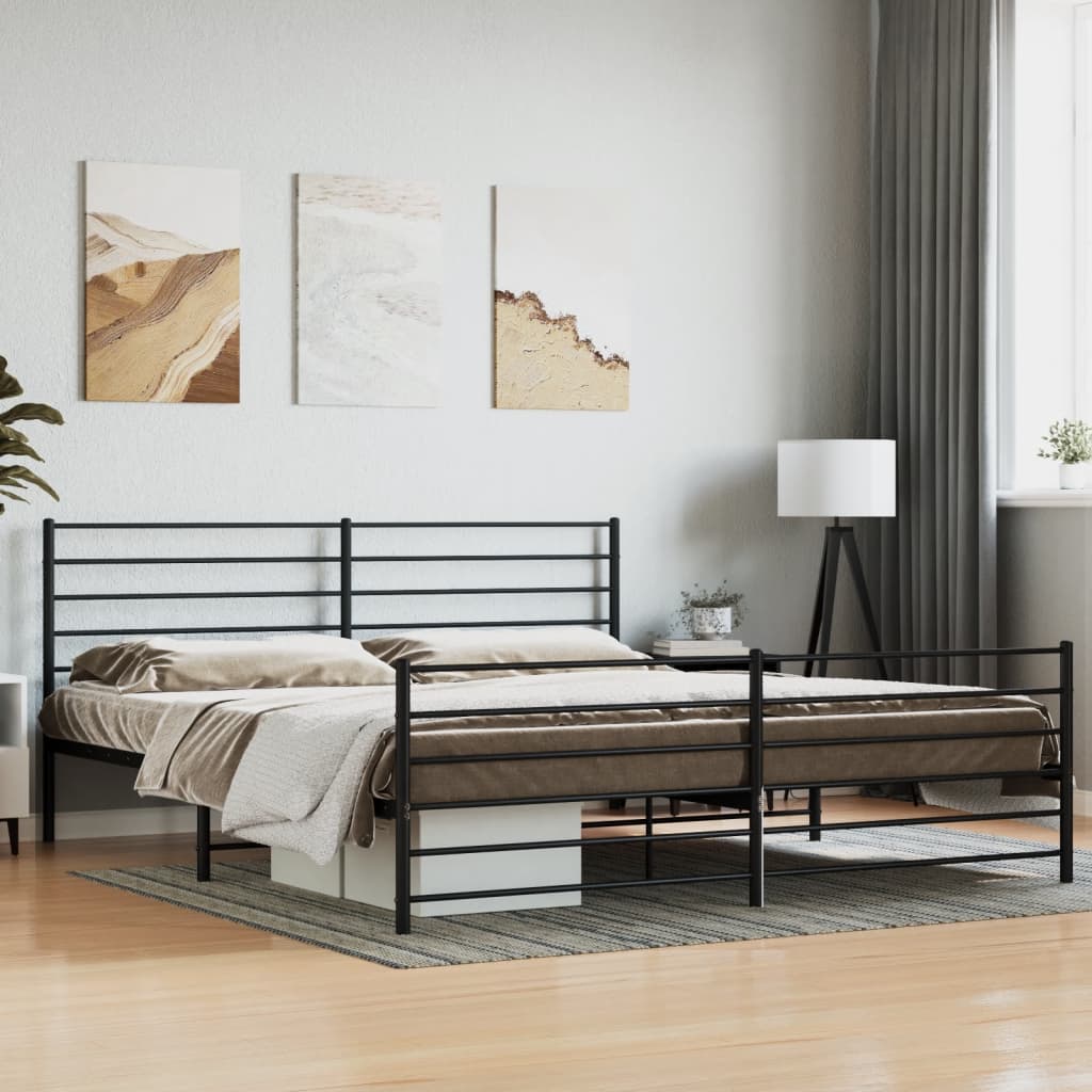 vidaXL Metal Bed Frame without Mattress with Footboard With headboard & footboard Black