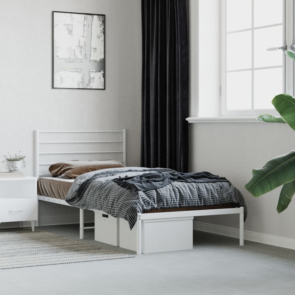 vidaXL Metal Bed Frame without Mattress with Headboard White 107x203cm 1