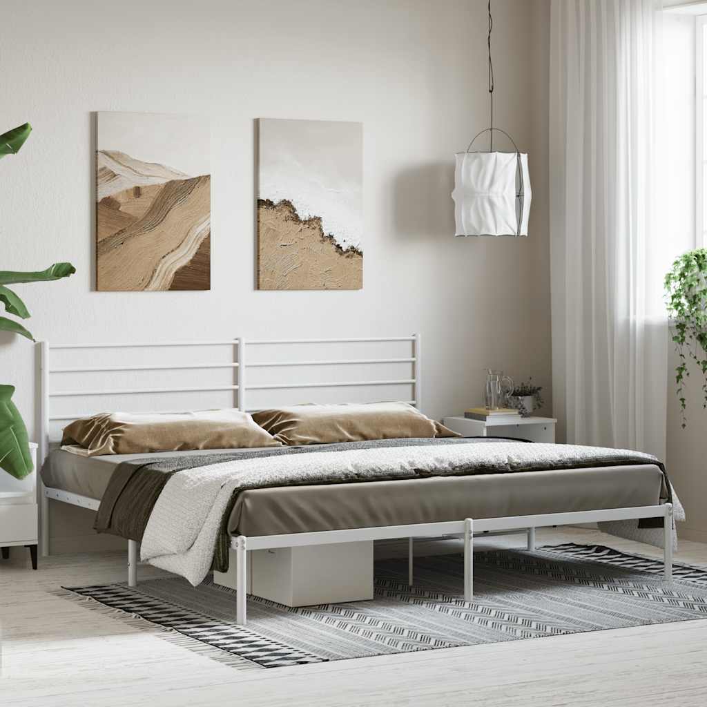 Metal Bed Frame without Mattress With headboard White 200 cm 200 cm