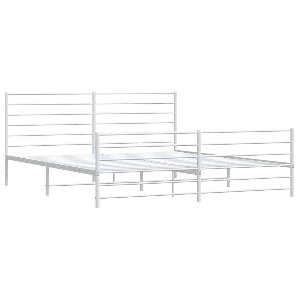 vidaXL Metal Bed Frame without Mattress with Footboard White 193x203cm 4