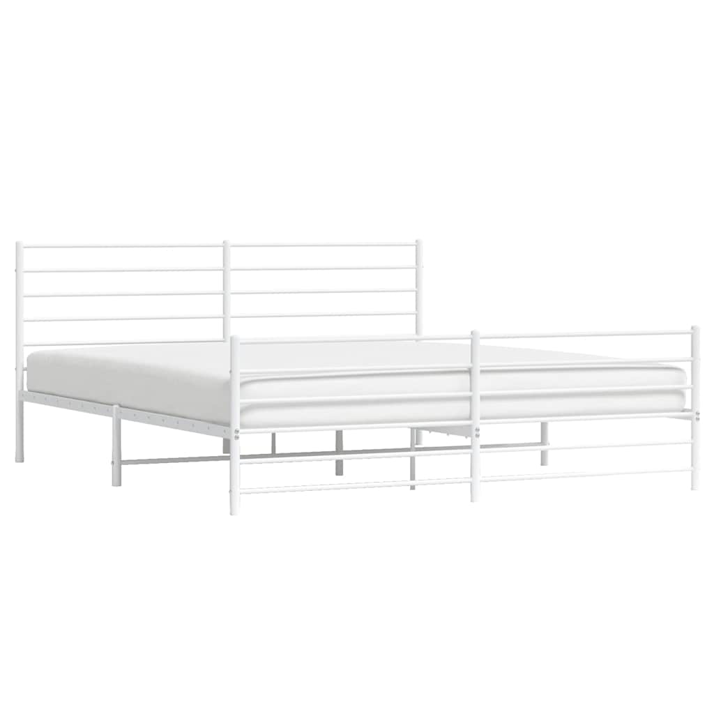 vidaXL Metal Bed Frame without Mattress with Footboard White 193x203cm 5