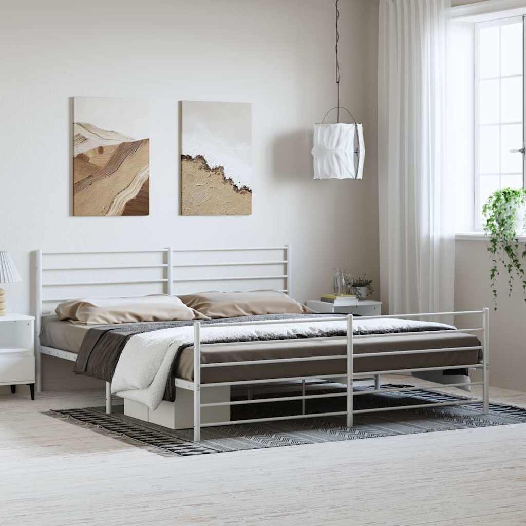 vidaXL Metal Bed Frame without Mattress with Footboard White 193x203cm 1