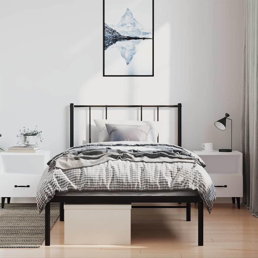 vidaXL Metal Bed Frame without Mattress with Headboard Black 100x190cm 3