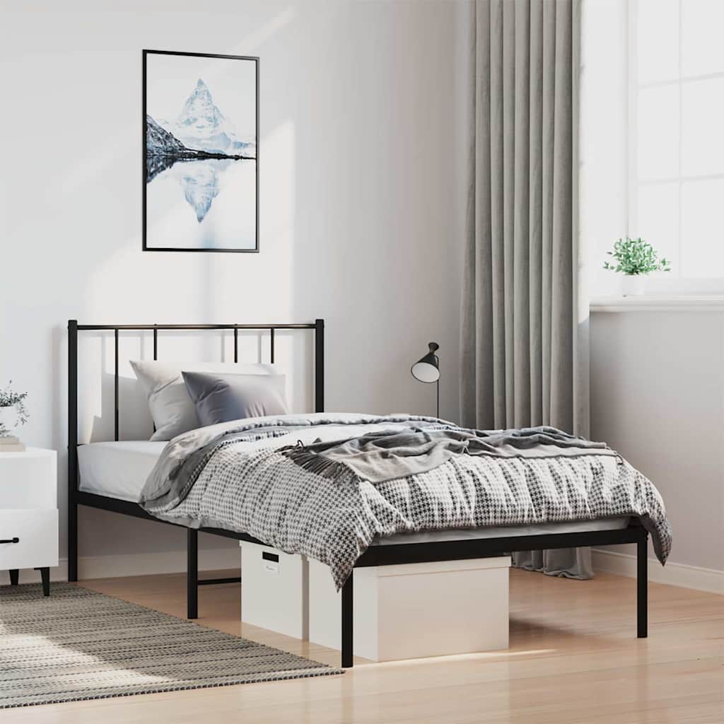 vidaXL Metal Bed Frame without Mattress with Headboard Black 100x190cm 1