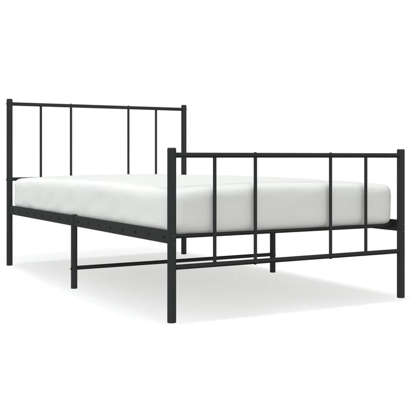 Metal Bed Frame with Headboard and Footboard Black 100x190 cm