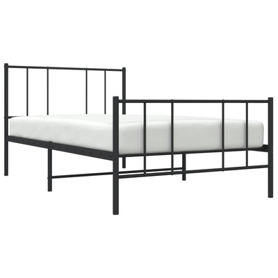 Metal Bed Frame with Headboard and Footboard Black 100x190 cm