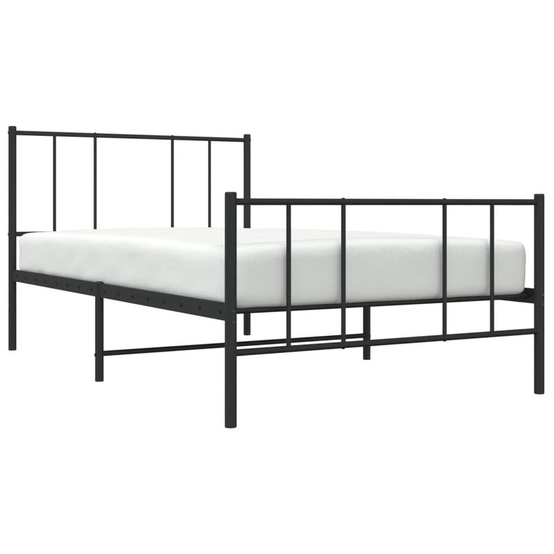 Metal Bed Frame with Headboard and Footboard Black 100x190 cm