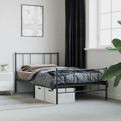 Metal Bed Frame with Headboard and Footboard Black 100x190 cm