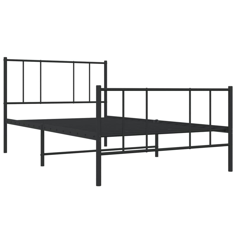 Metal Bed Frame with Headboard and Footboard Black 100x190 cm