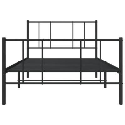 Metal Bed Frame with Headboard and Footboard Black 100x190 cm