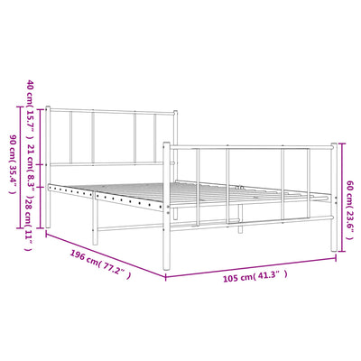 Metal Bed Frame with Headboard and Footboard Black 100x190 cm