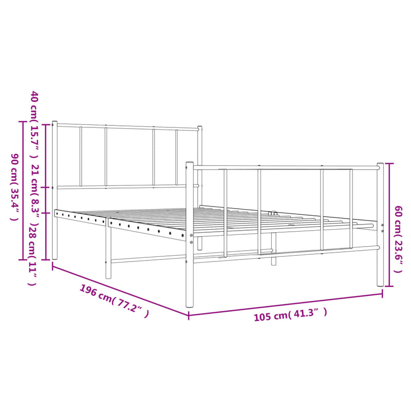 Metal Bed Frame with Headboard and Footboard Black 100x190 cm