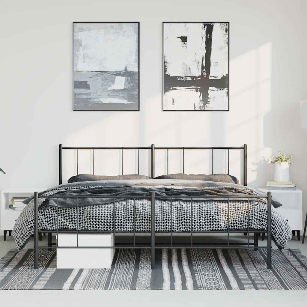 vidaXL Metal Bed Frame without Mattress with Footboard Black 183x213cm 3