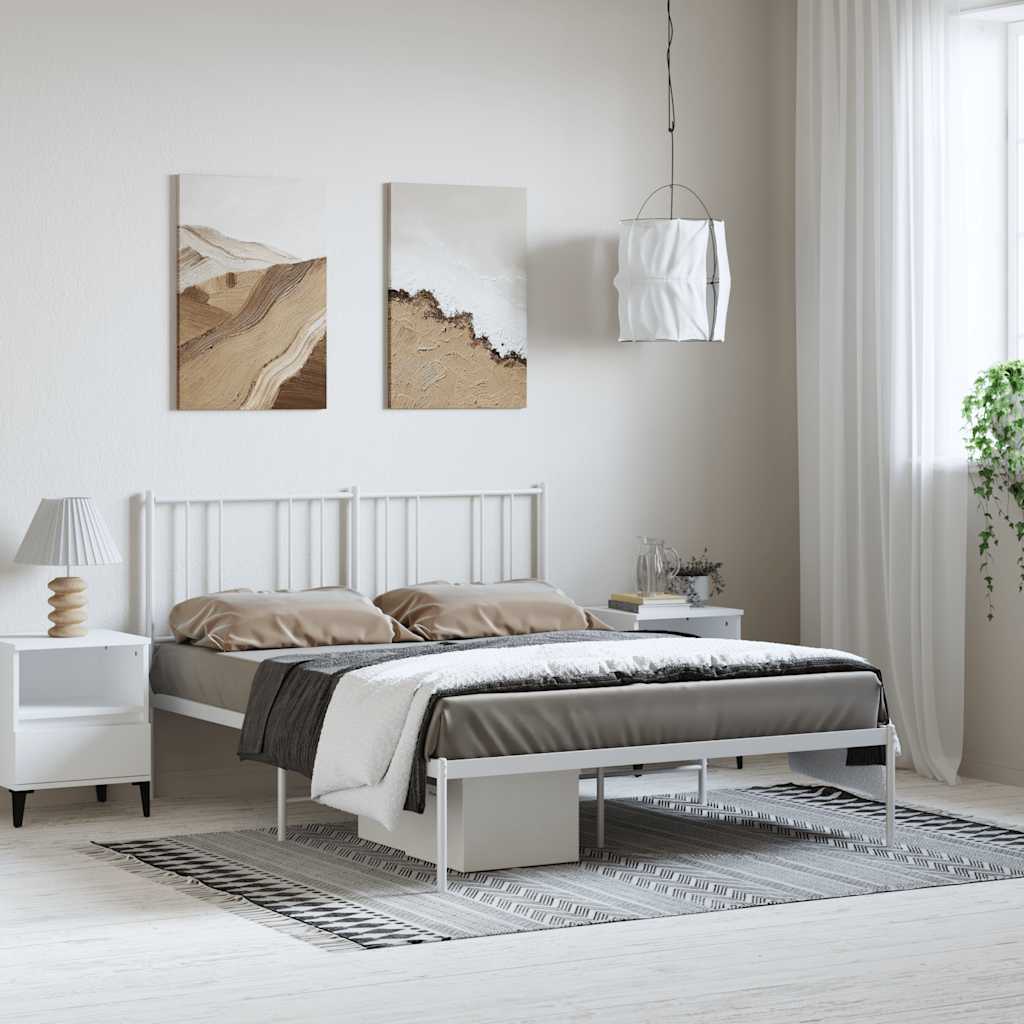 vidaXL Metal Bed Frame without Mattress with Headboard White 135x190cm 1