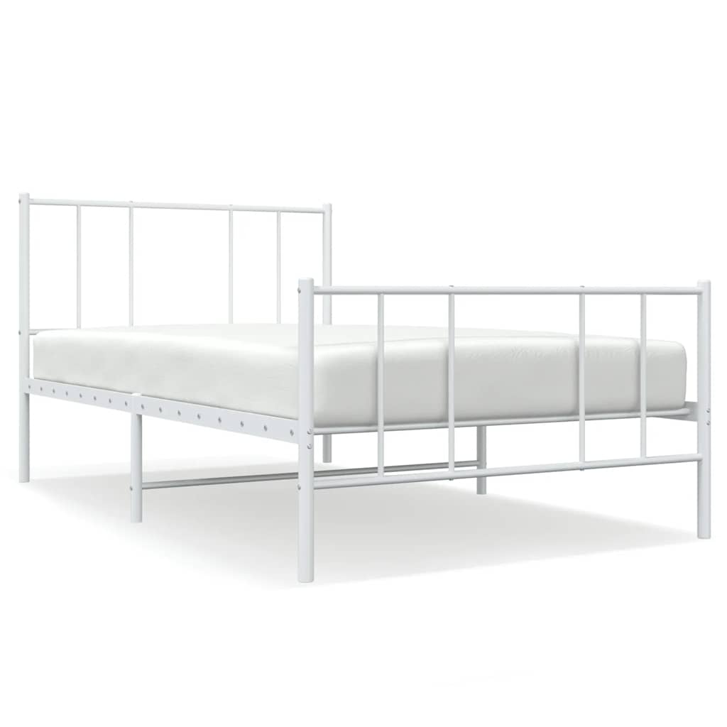 vidaXL Metal Bed Frame without Mattress with Footboard White 100x190cm 2