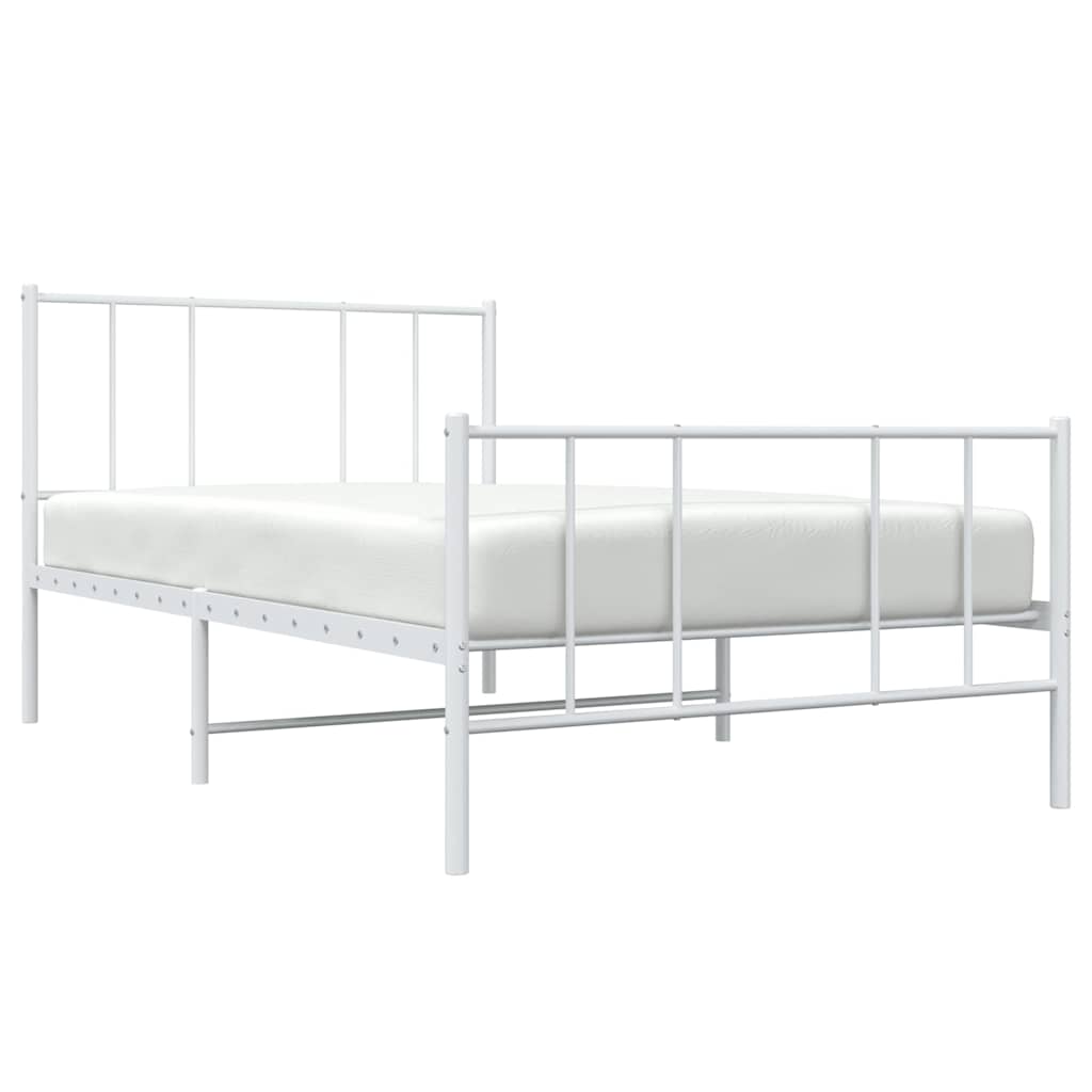 vidaXL Metal Bed Frame without Mattress with Footboard White 100x190cm 5