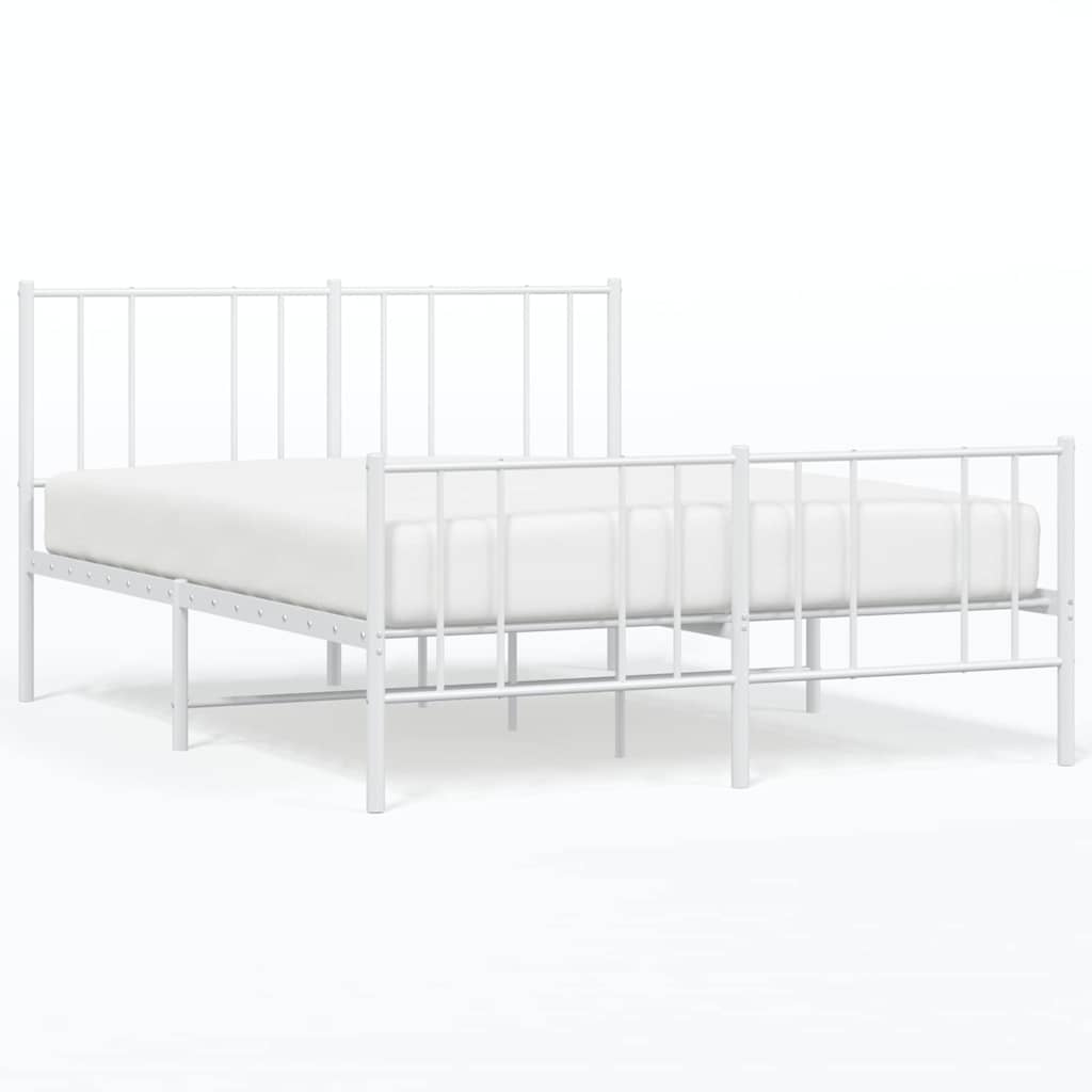 vidaXL Metal Bed Frame without Mattress with Footboard White 135x190cm 2