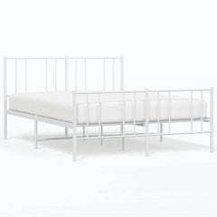 vidaXL Metal Bed Frame without Mattress with Footboard White 150x200cm 2