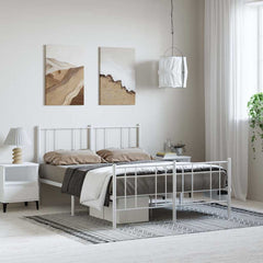 vidaXL Metal Bed Frame without Mattress with Footboard White 150x200cm 1