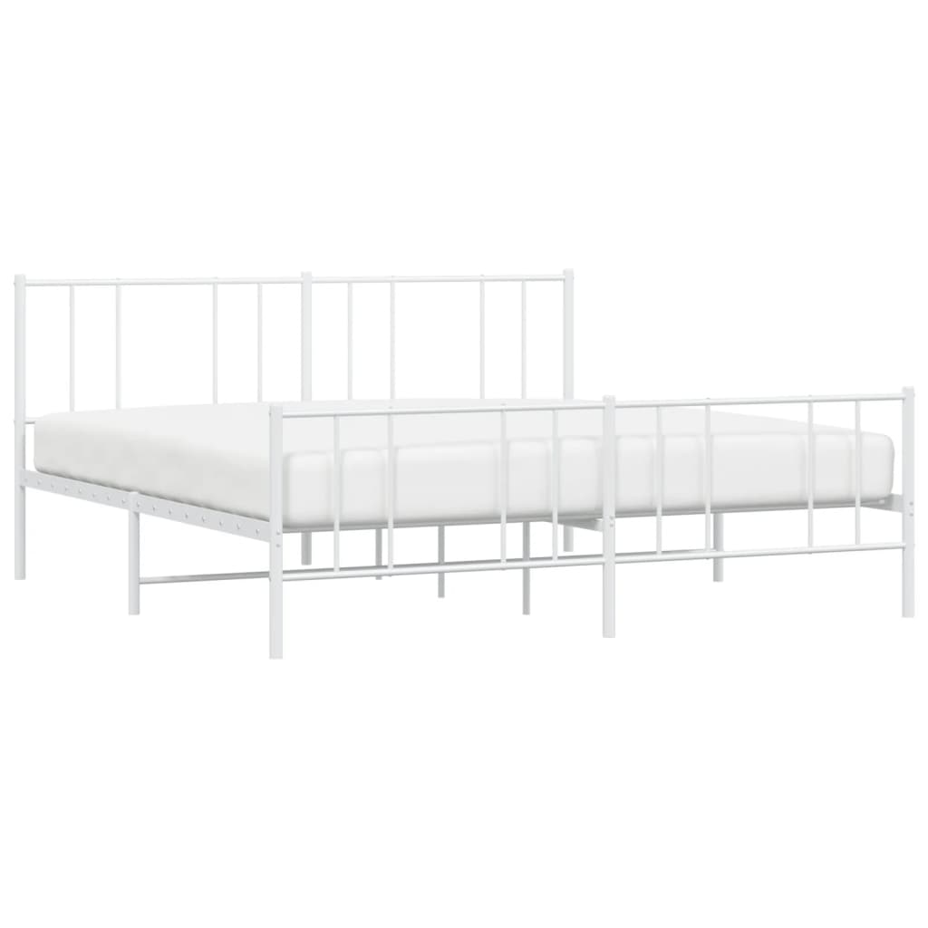 vidaXL Metal Bed Frame without Mattress with Footboard White 200x200cm 5