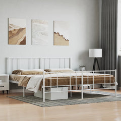 vidaXL Metal Bed Frame without Mattress with Footboard White 200x200cm 1