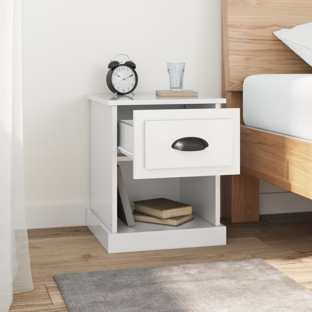 vidaXL Bedside Cabinets 2 pcs High Gloss White 39x39x47.5 cm Engineered Wood 4
