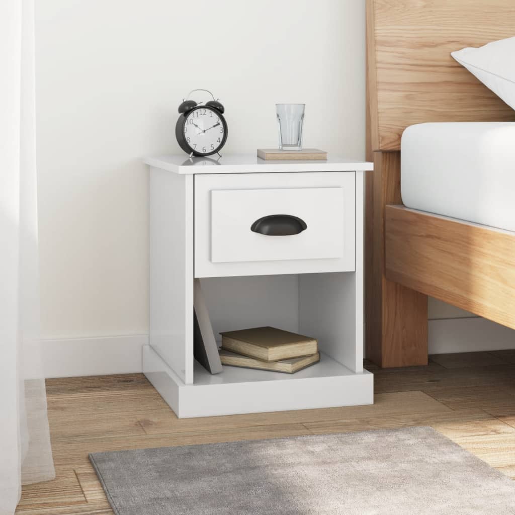 vidaXL Bedside Cabinets 2 pcs High Gloss White 39x39x47.5 cm Engineered Wood 1