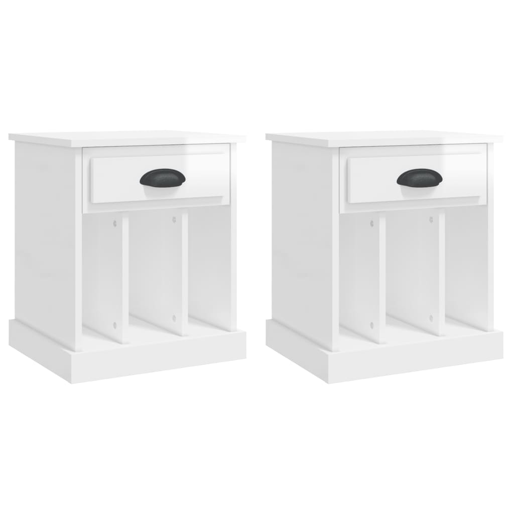 vidaXL Bedside Cabinets 2 pcs High Gloss White 43x36x50 cm 2