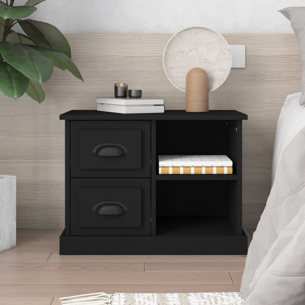 vidaXL Bedside Cabinet Black 60x35.5x45 cm 1
