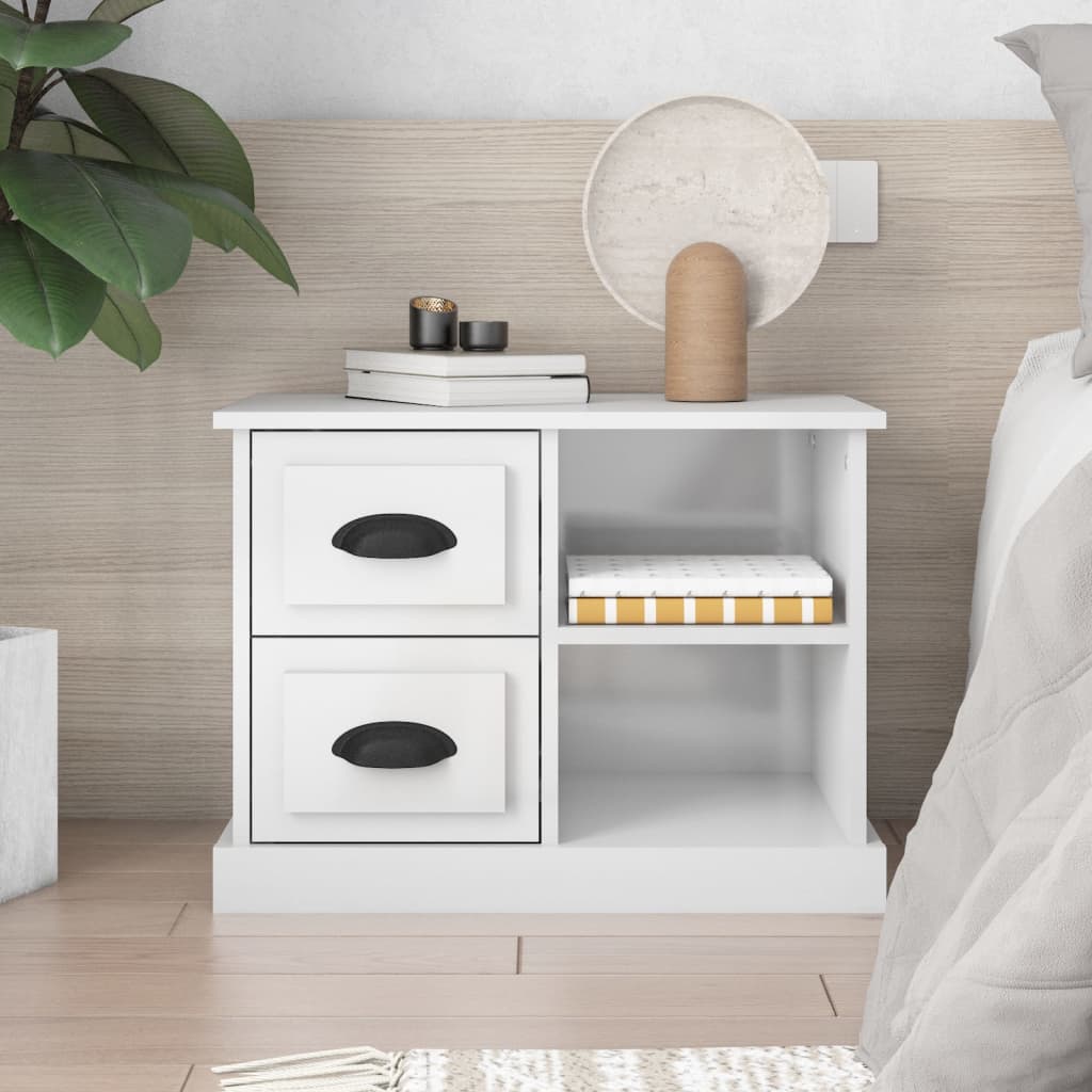 vidaXL Bedside Cabinet High Gloss White 60x35.5x45 cm 1