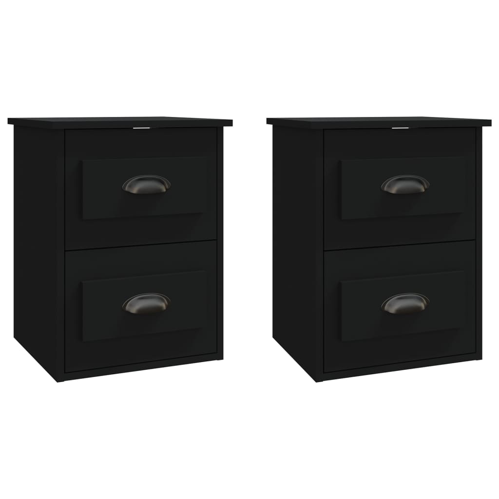 vidaXL Wall-mounted Bedside Cabinets 2 pcs Black 41.5x36x53cm 2