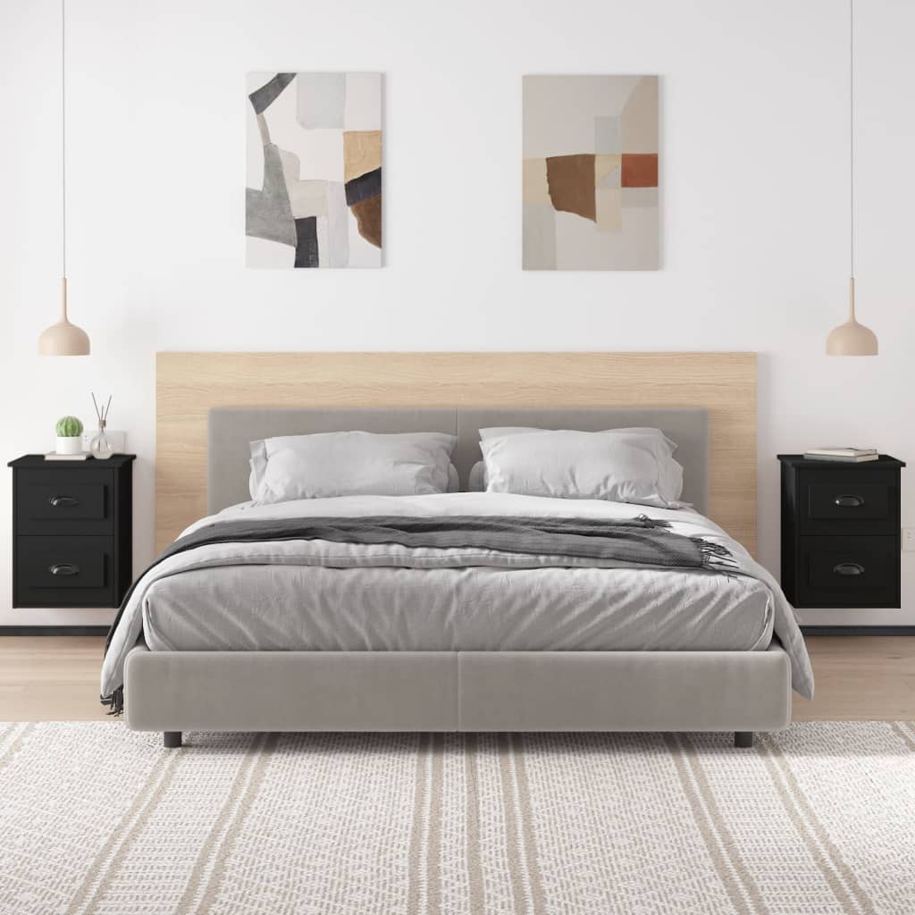 vidaXL Wall-mounted Bedside Cabinets 2 pcs Black 41.5x36x53cm 3