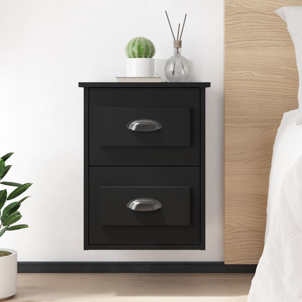 vidaXL Wall-mounted Bedside Cabinets 2 pcs Black 41.5x36x53cm 1