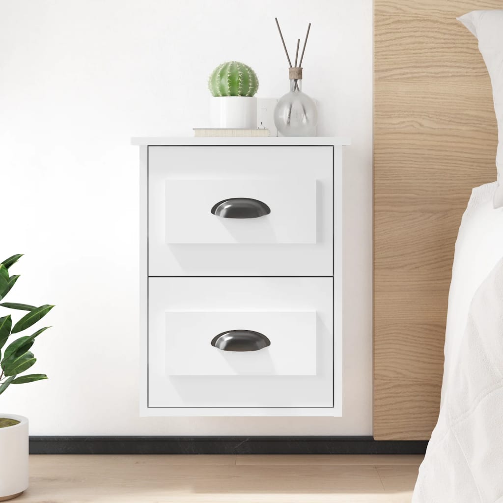 vidaXL Wall-mounted Bedside Cabinet High Gloss White 41.5x36x53cm 1