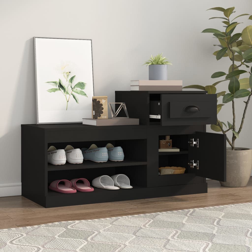 vidaXL Shoe Cabinet Black 100x42x60 cm Engineered Wood 3
