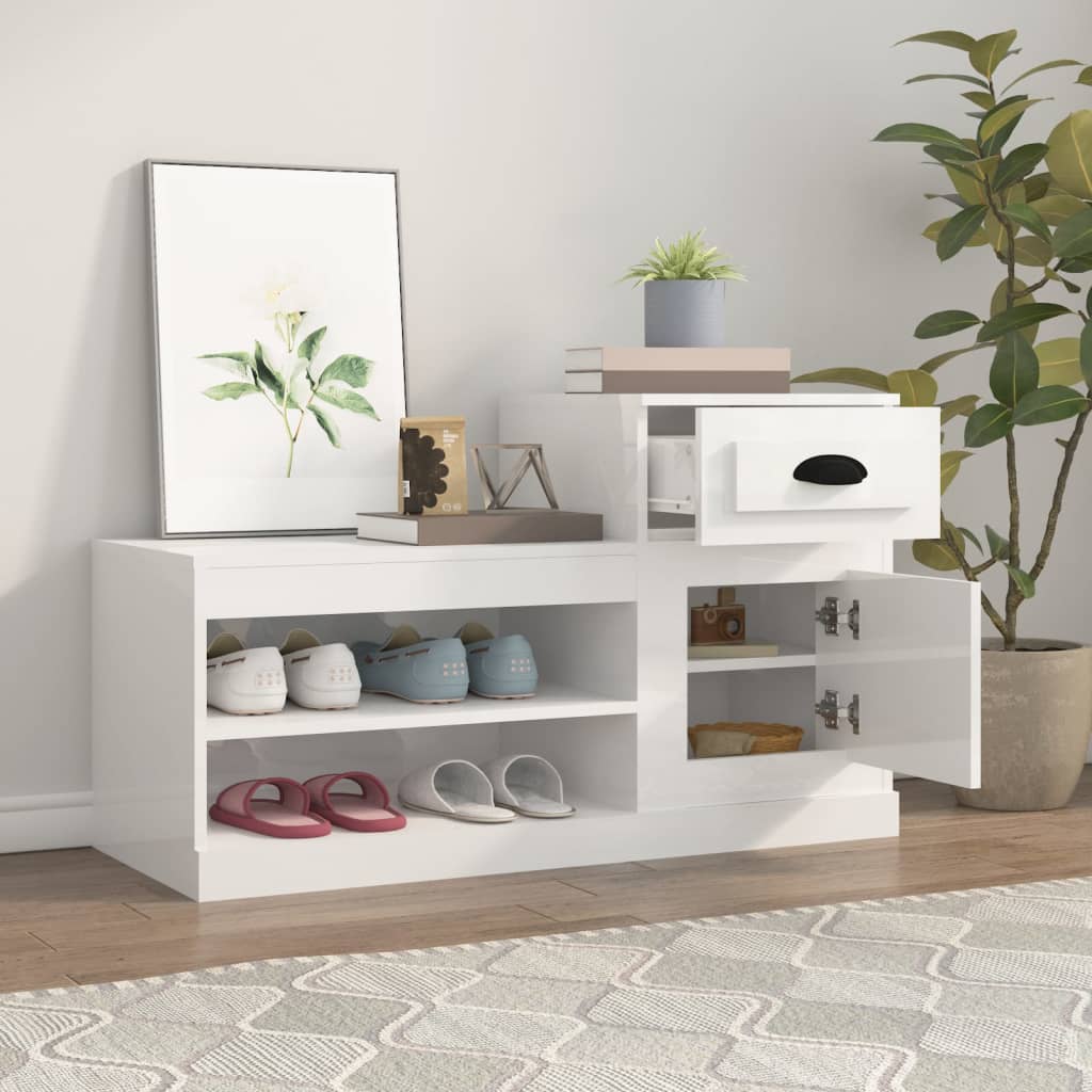 vidaXL Shoe Cabinet High Gloss White 100x42x60 cm Engineered Wood 3