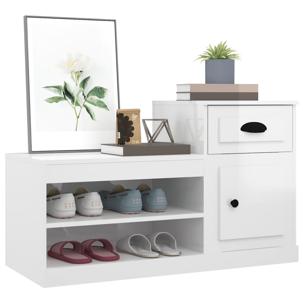 vidaXL Shoe Cabinet High Gloss White 100x42x60 cm Engineered Wood 4