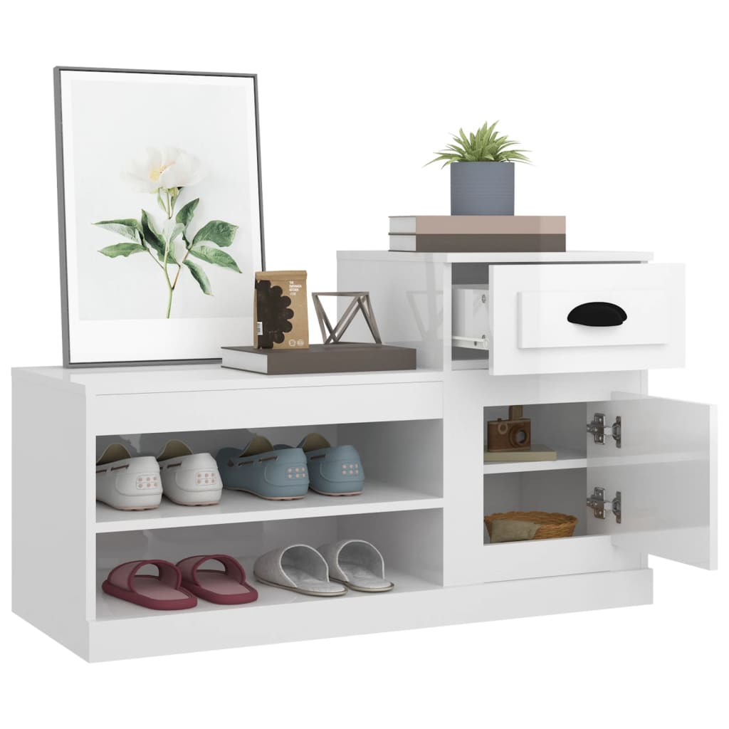 vidaXL Shoe Cabinet High Gloss White 100x42x60 cm Engineered Wood 5